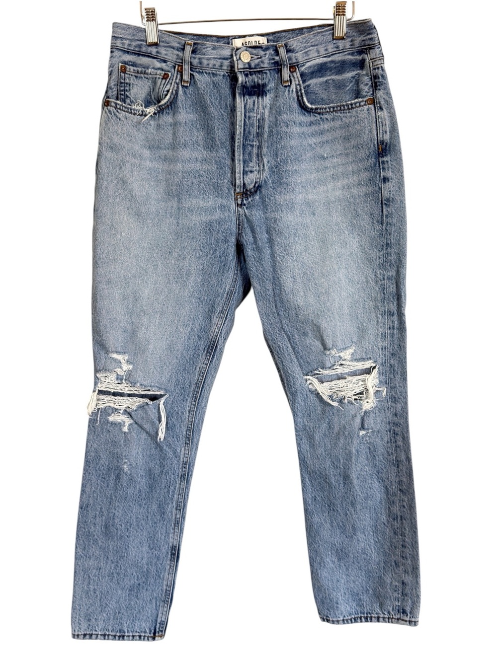 AGOLDE Riley Crop Jeans Women’s Size 29 High Rise Distressed Button Fly